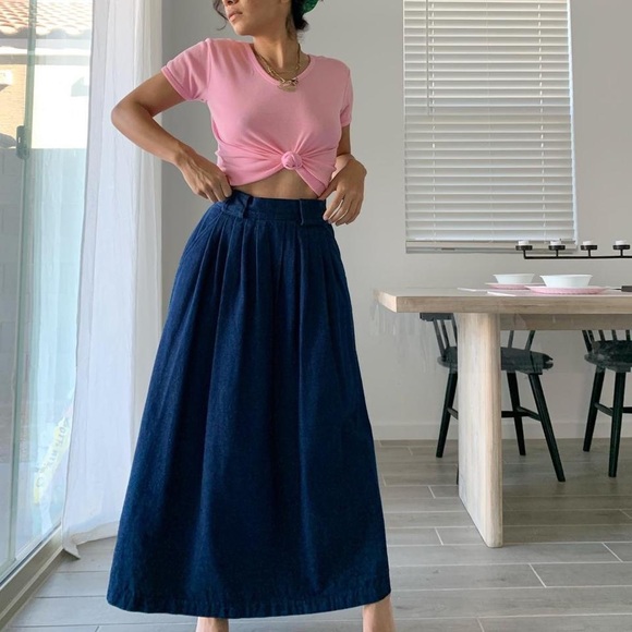 Vintage 90s high waisted dark denim long skirt - Picture 1 of 4